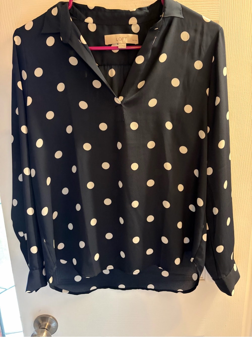 LOFT Navy polka dot open front Blouse with White Polka Dots